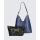 Bora a sacco blu in vera pelle