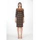 Checkered dress with feathers on the neck