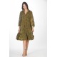 Olive green trapeze dress in silk