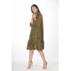 Olive green trapeze dress in silk