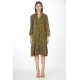 Olive green trapeze dress in silk