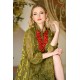 Olive green trapeze dress in silk